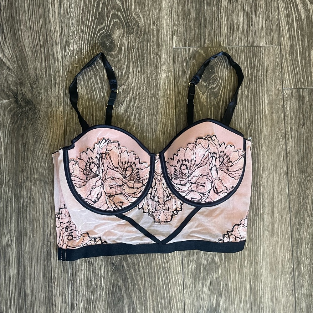 Auden Pink and Black Floral Lace Bra